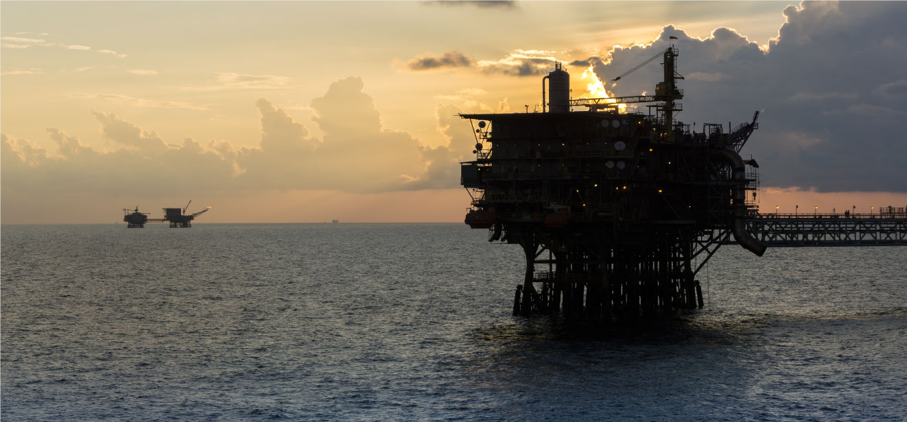 Offshore platform at sunset